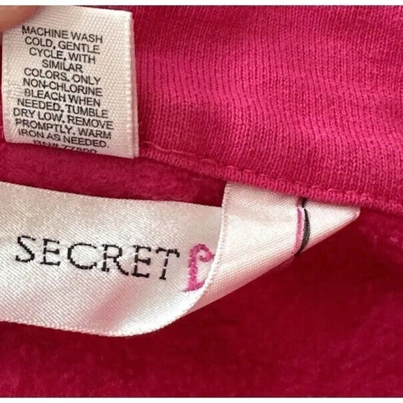 VICTORIAS Secret‎ Cropped 1/4 Zip Sweatshirt Drawstring Pink with Gold 90s Y2K - Picture 5 of 10